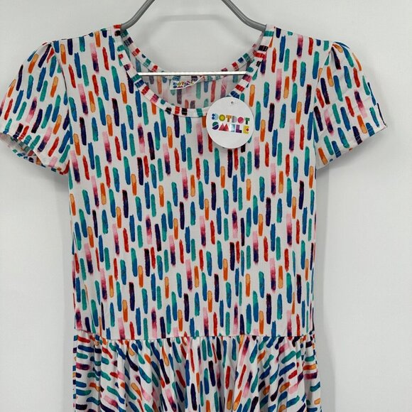 Dot Dot Smile Girl's Cap Sleeve Dress sz 11 Short Sleeve White/Colorful Dashes - Picture 2 of 5